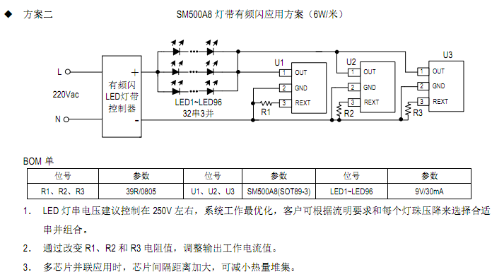 第二代LED高压灯带线性IC恒流技术方案SM500A8产品应用(图2) SM500A8灯带方案图.png