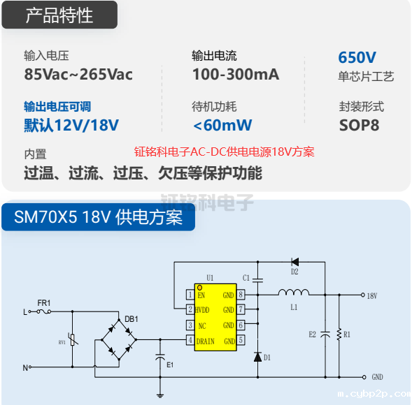 LED电源芯片AC-DC供电电源18V方案芯片推荐:SM70X5系列(图1) hth网页版在线登录电子AC-DC供电电源18V方案.png