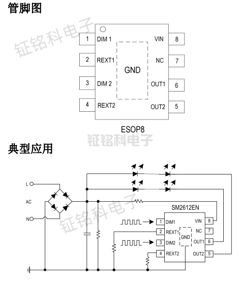 双通道PWM TO 模拟高压线性LED恒流驱动芯片SM2612EN(图2) SM2612EN典型应用.png