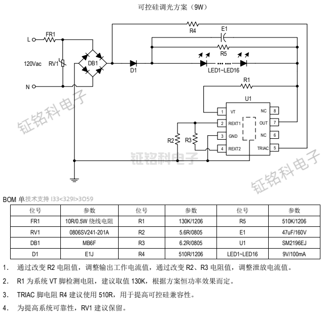 LED球泡灯的北美线性可控硅调光芯片:SM2196EJ(图2) SM2196EJ典型应用方案.png