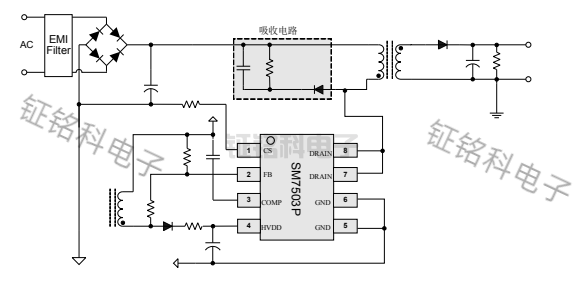 SM7503P:高性能原边反馈控制功率开关芯片助力离线式小功率AC/DC开关电源升级(图2) SM7503P典型应用.png