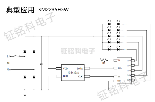 五通道IIC TO PWM+模拟高压线性恒流芯片SM2235EGW详解 (图1) SM2235EGW典型应用.png