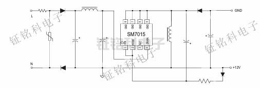 LED电源芯片的探索:SM7015、SM7025与SM7035P的对比与应用(图2) 12V典型示意电路图 SM7015.jpg